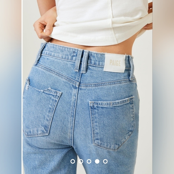 PAIGE STELLA Jeans Straight Crop High Rise Frayed Hem in Gnarly Destructed Sz 34 - Picture 5 of 13